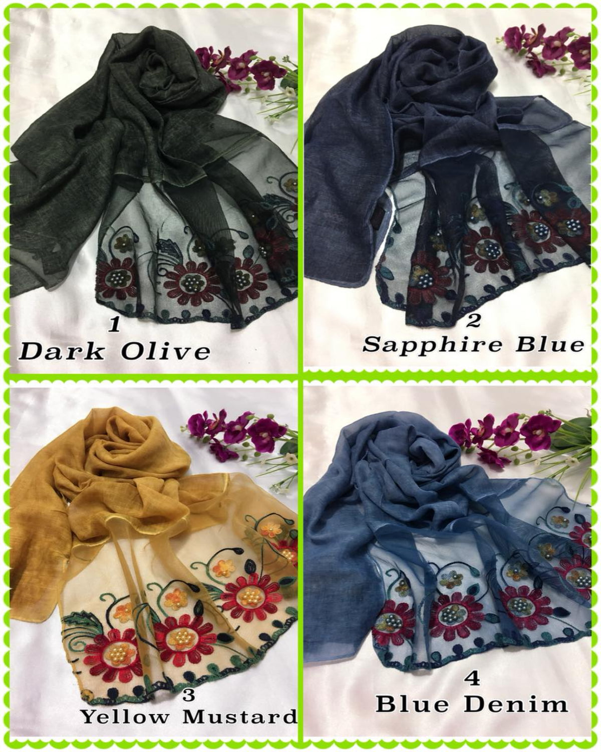 Shawl Organza Embroidery (SHWL- 1023)