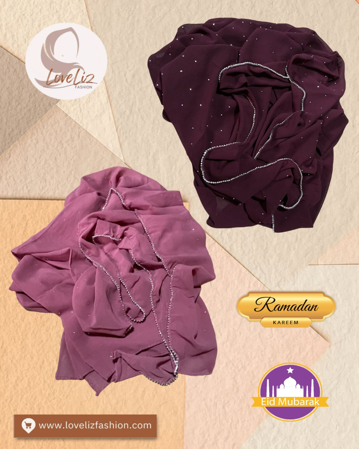 Shawl Chiffon Beads Diamond (SHWL- 1064) (#ZSKN7)