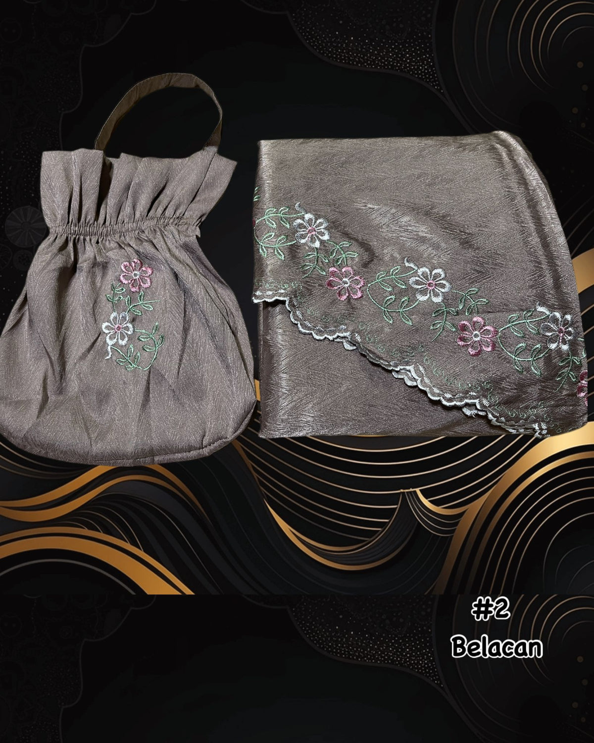 Exclusive Telekung Jacquard Satin w Oval Bag (TLKG- 1030A) (#AT)
