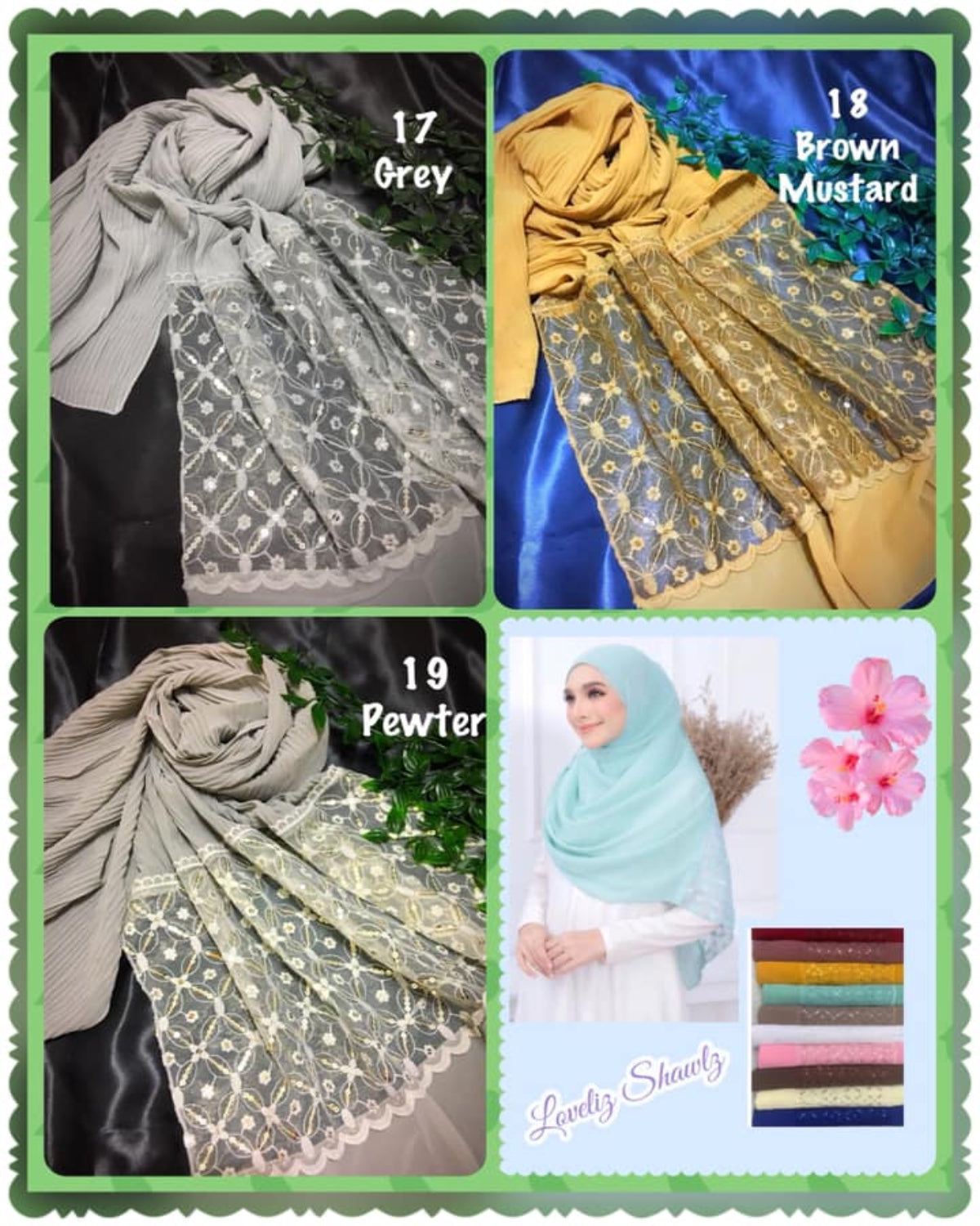 Shawl Chiffon Pleated Lace (SHWL- 1037)