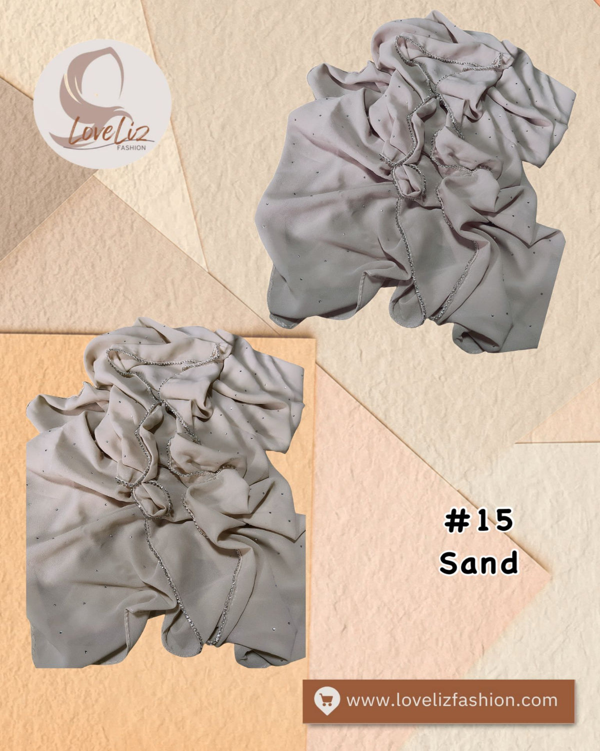 Shawl Chiffon Beads Diamond (SHWL- 1064) (#ZSKN7)