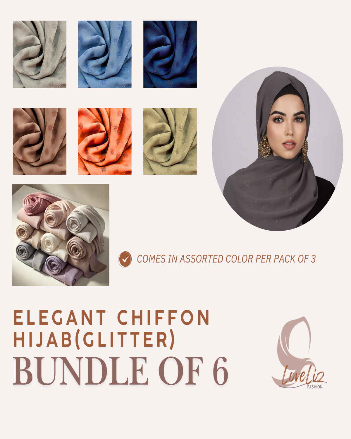 Loveliz Fashion Hijab Bundle Collection (BNDL- 0000) (#HM)– Premium Chiffon Hijabs in 3pcs and 6pcs Packs