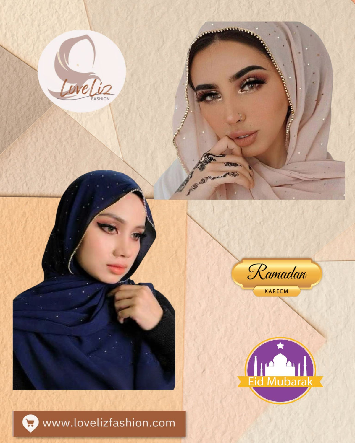 Shawl Chiffon Beads Diamond (SHWL- 1064) (#ZSKN7)