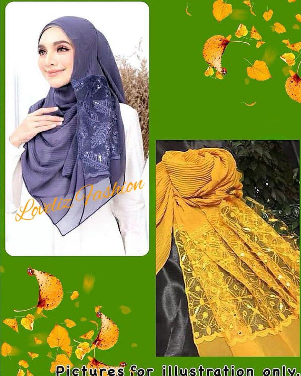 Shawl Chiffon Pleated Lace (SHWL- 1037)