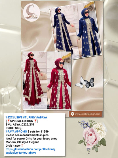 Exclusive Turkish Abaya Special Edition Silk & Chiffon 2-in-1 (ABYA_0226/215) (SN: 2229- 2365)