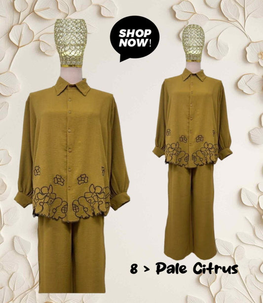 Top Blouse with Lower Embroidery (#P612.KNG) in Pale Citrus Model 8