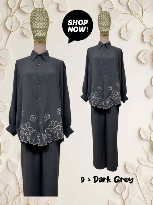 Top Blouse with Lower Embroidery (#P612.KNG) in Dark Grey Model 9