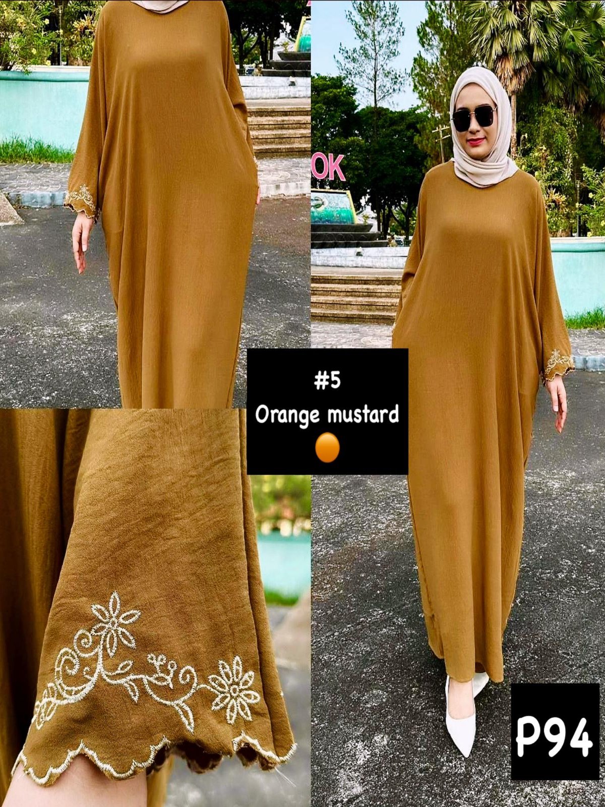 Long Dress Orange Mustard Hand Embroidery model 5 (#P94KNG) - Essentials in Woman's Wardrobe