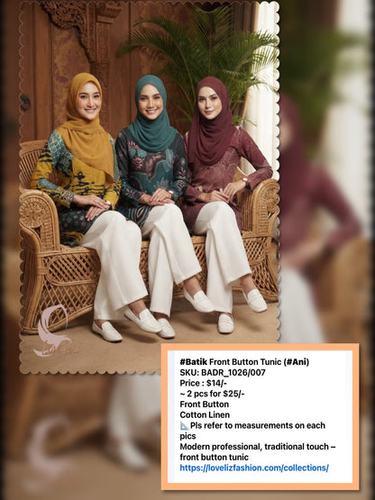 Batik Front Button Tunic (BADR_1026/007) (#ANIS)