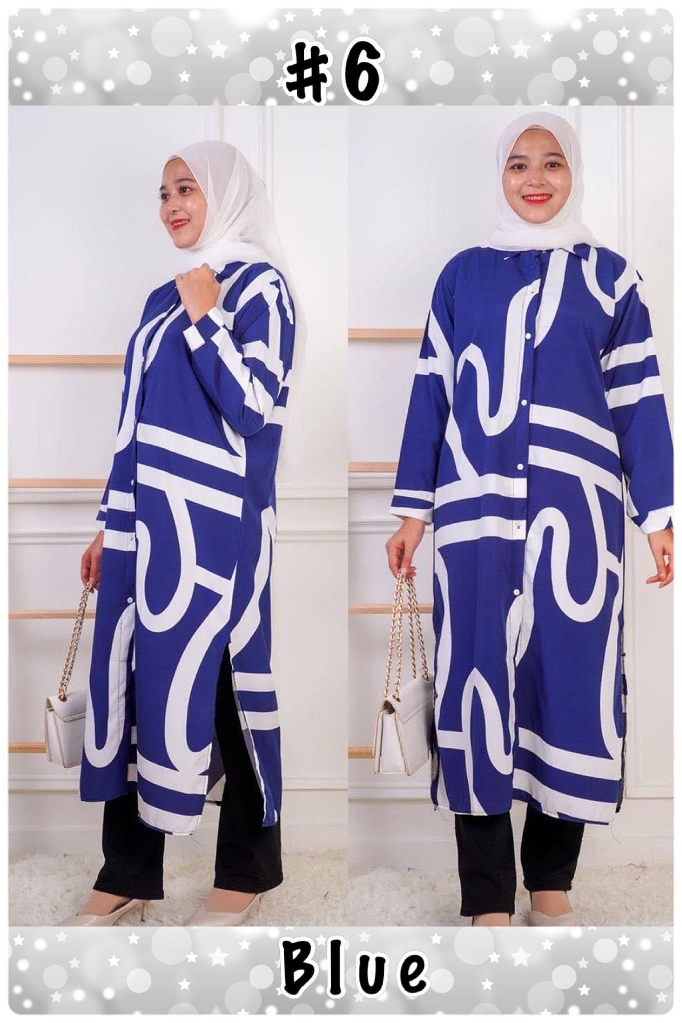 Modern Dress with Collar & Side Slits Blue model 6