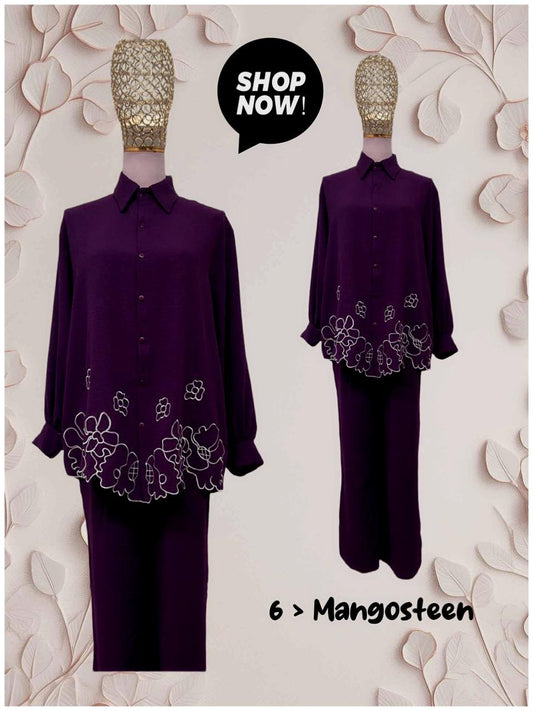 Top Blouse with Lower Embroidery (#P612.KNG) in Mangosteen Model 6