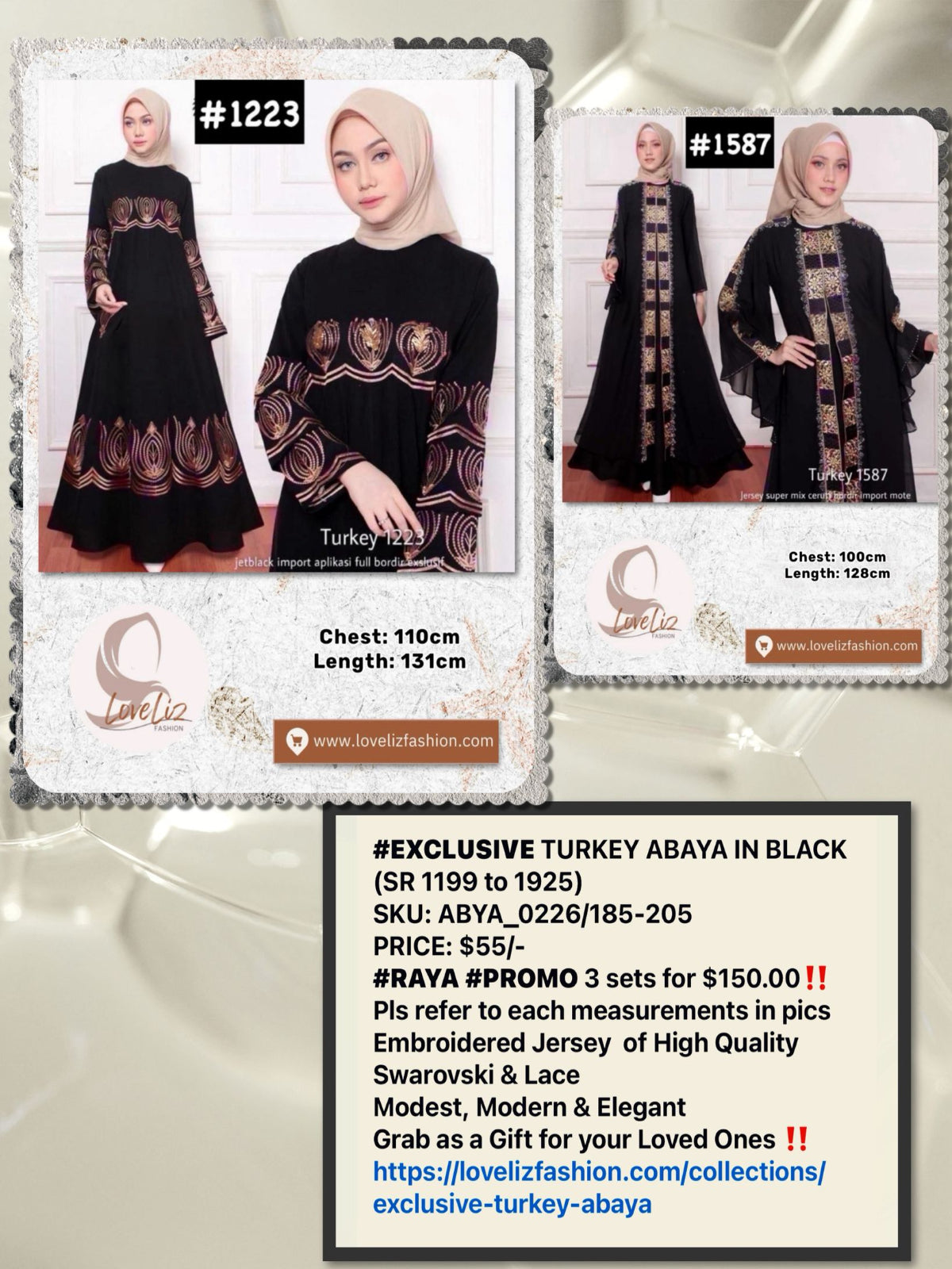 Exclusive Black Turkish Abaya with Swarovski Embroidery (ABYA_0226/185-205) (SN 1199- 1925)