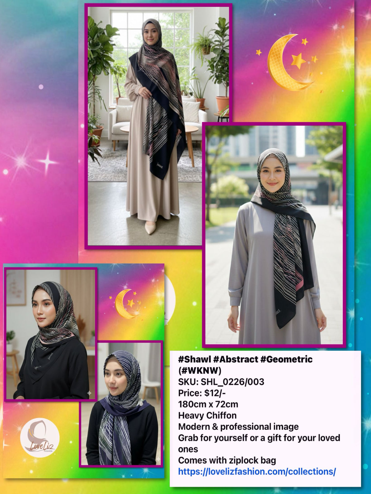 Abstract Geometric Heavy Chiffon Shawl (SHL_0226/003)