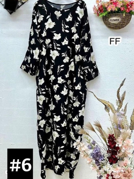 Stylish Long Dress Black White Flower for Every Occasion in a Muslimah's Life model 6 (#FFKNG) - The Ultimate Wardrobe Staple