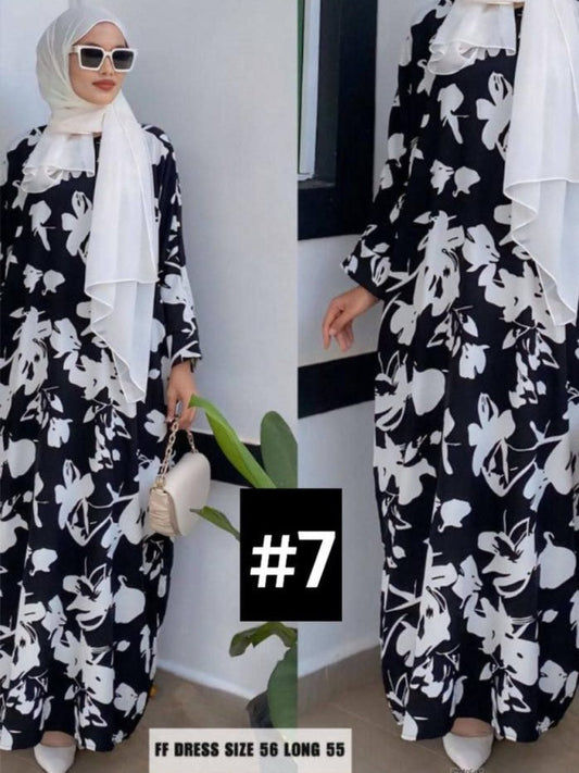 Stylish Long Dress Black in White Flowers for Every Occasion in a Muslimah's Life model 7 (#FFKNG) - The Ultimate Wardrobe Staple