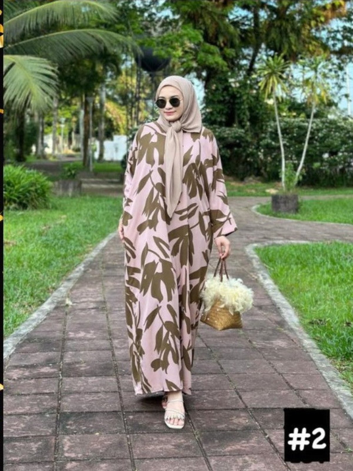 Stylish Long Dress Soft Pink Brown Leaves #2 for Every Occasion in a Muslimah's Life (#FFKNG) - The Ultimate Wardrobe Staple