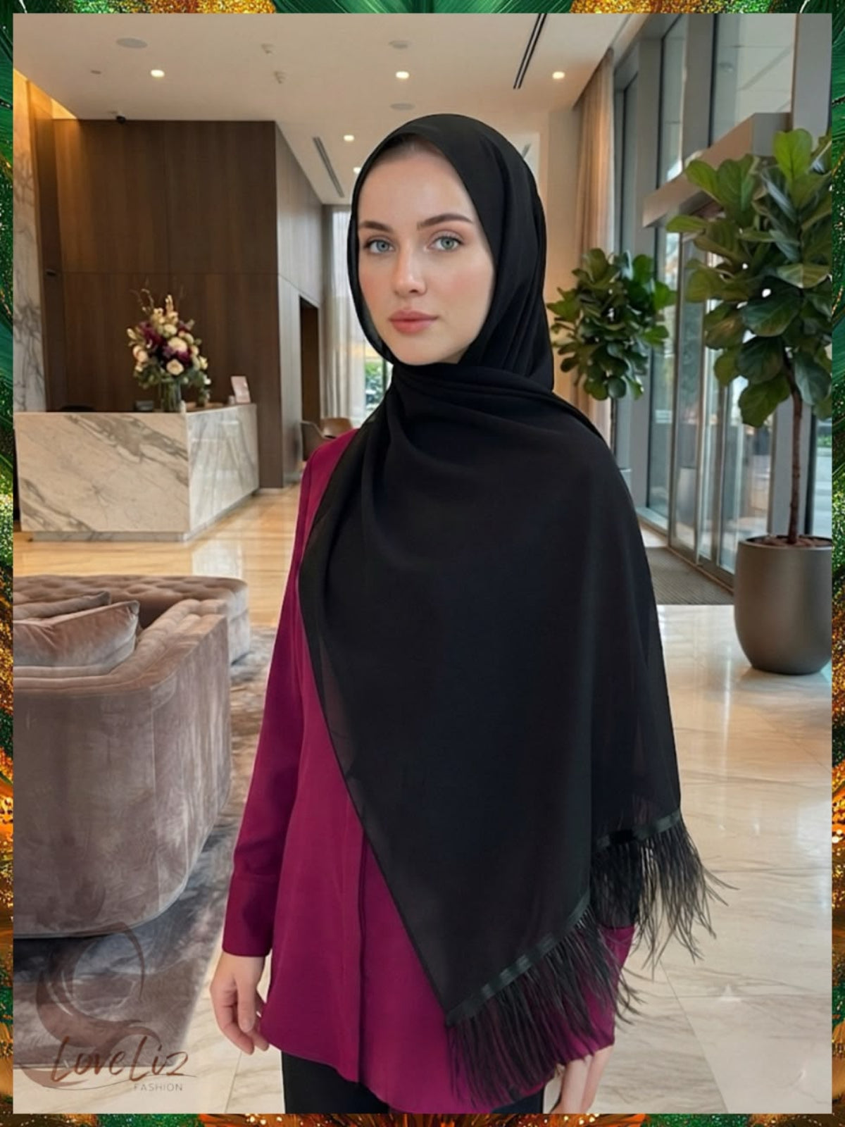 Eleganza Feather Chiffon Shawl (ESHWL_0726/010) (#Black Only)