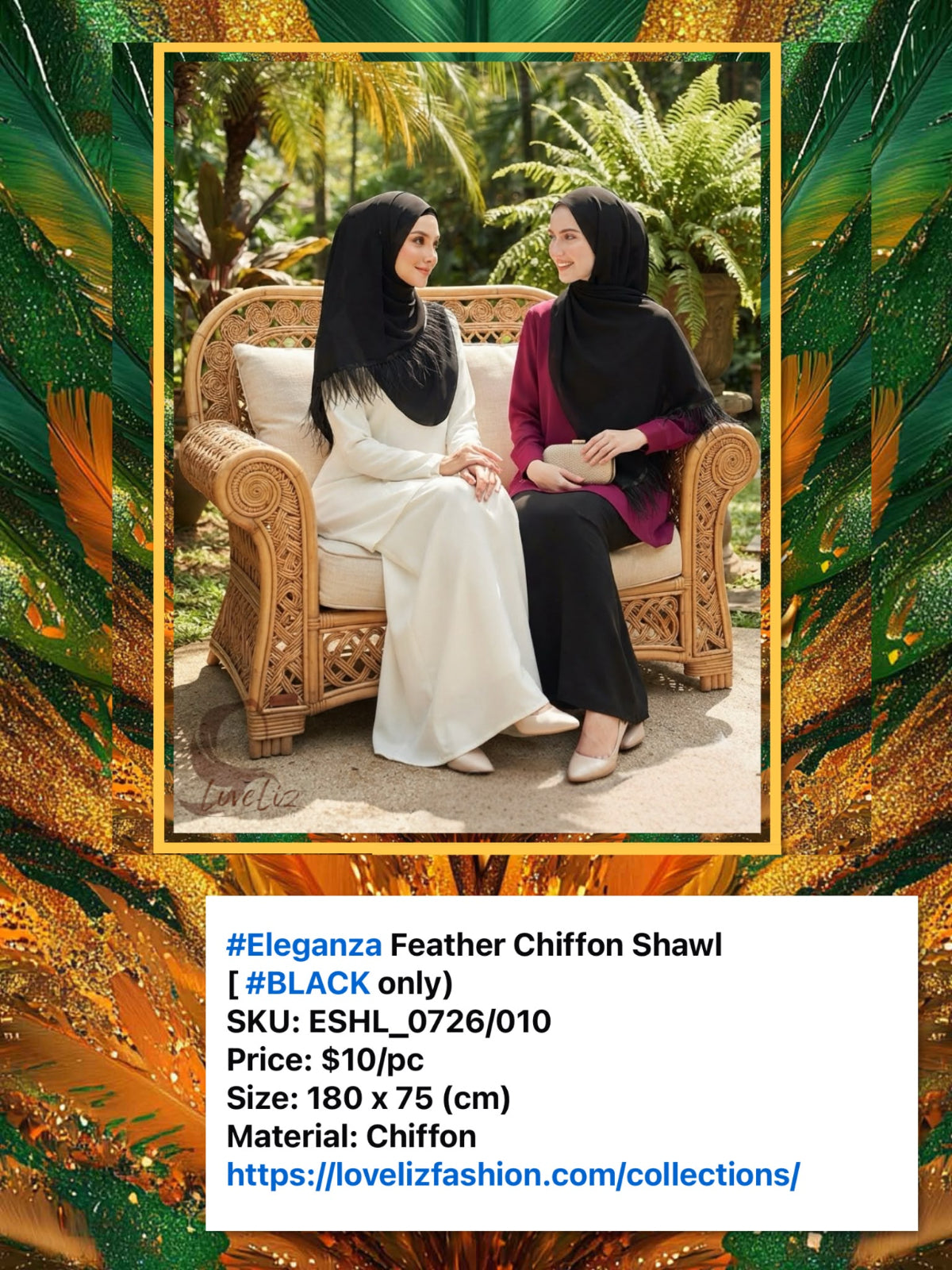 Eleganza Feather Chiffon Shawl (ESHWL_0726/010) (#Black Only)