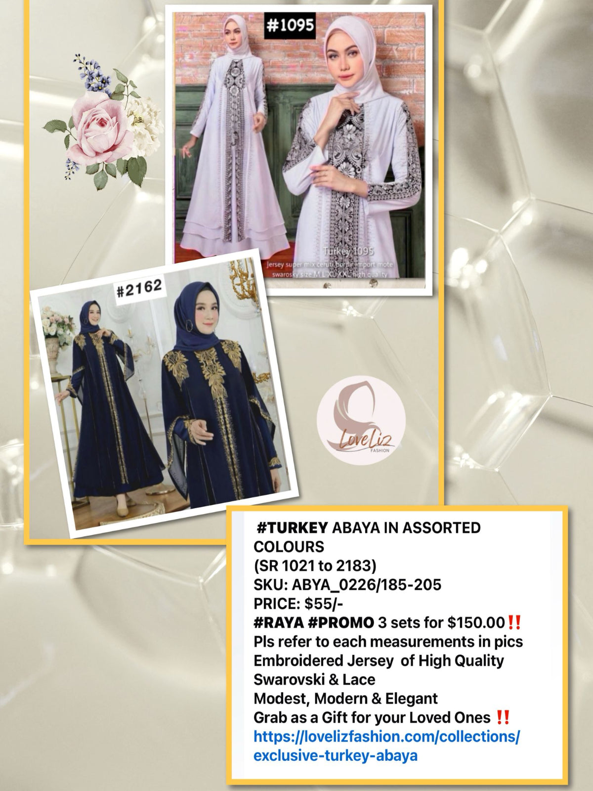 Exclusive Colored Turkish Abaya with Swarovski Embroidery (ABYA_0226/185-205) (SN 1021- 2183)