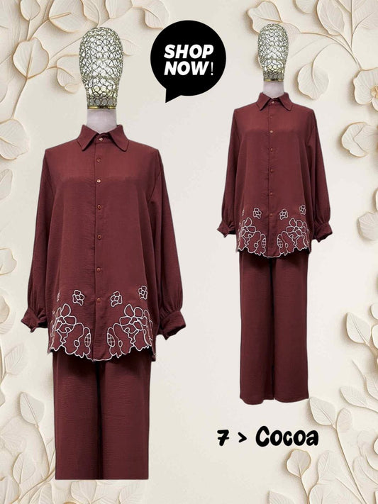 Top Blouse with Lower Embroidery (#P612.KNG) in Cocoa Model 7