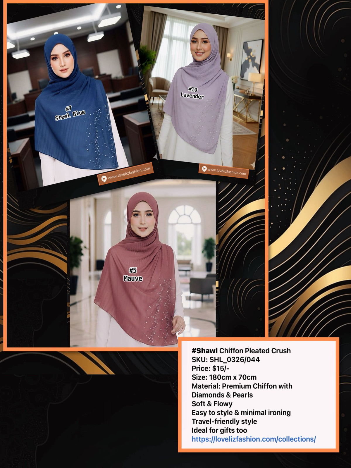 Shawl Chiffon Pleated Crush (SHL_0326/044)