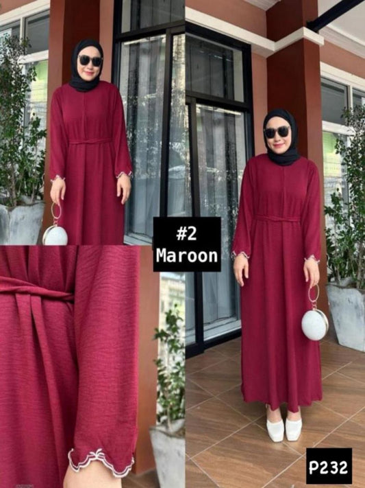 Long Dress Maroon Hand Embroidery model 2 (#P232KNG) - Essentials in Woman's Wardrobe