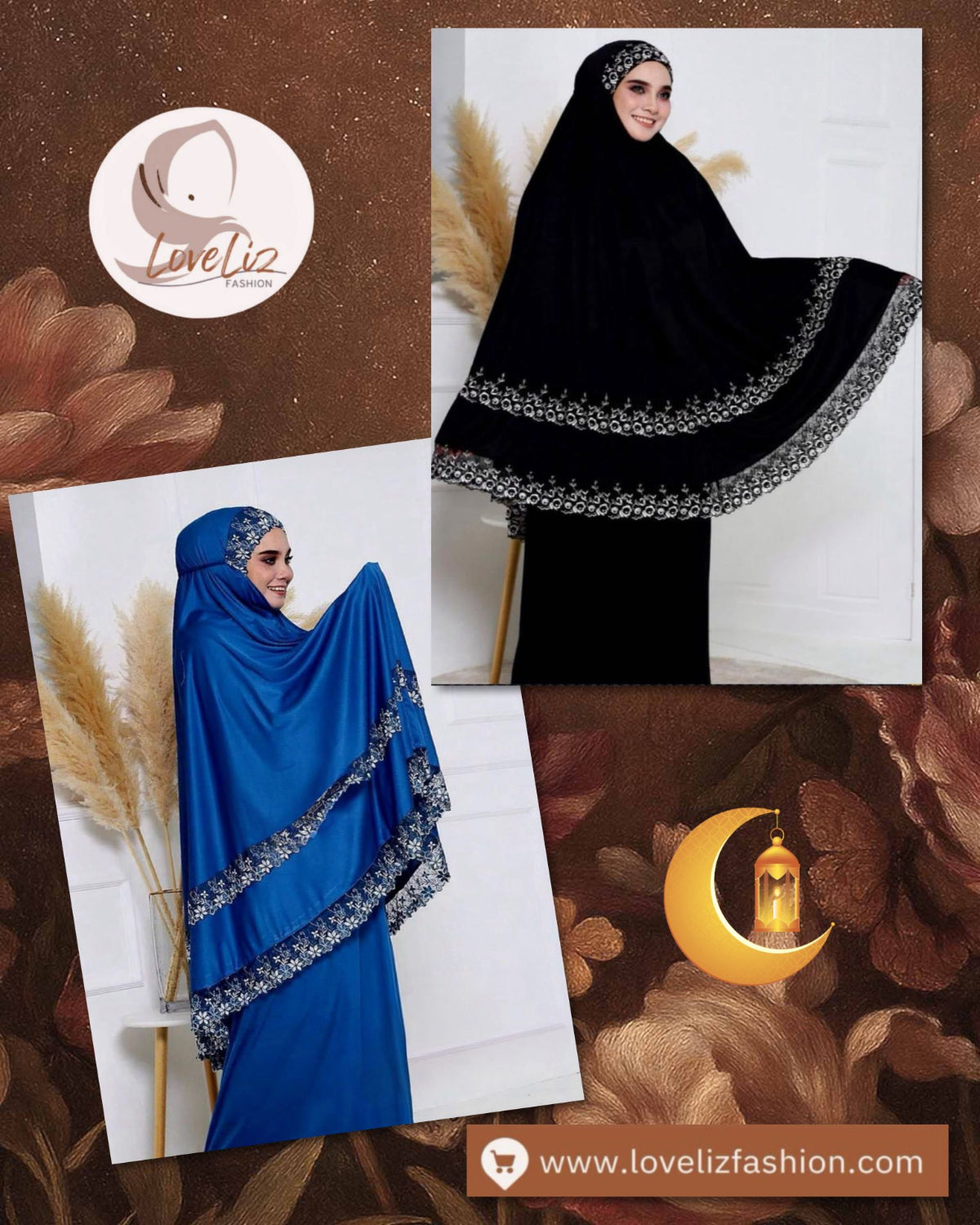 LoveLiz Fashion Double Lace Telekung (TLKG- 1004) (#ZC) Embraces You in Soft Lycra Viscose, making Every Prayer a Truly Graceful Experience.