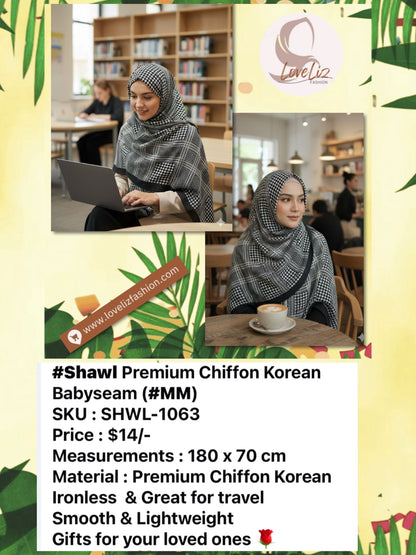 Shawl Premium Chiffon Korean Babyseam (SHWL-1063) (#MM)