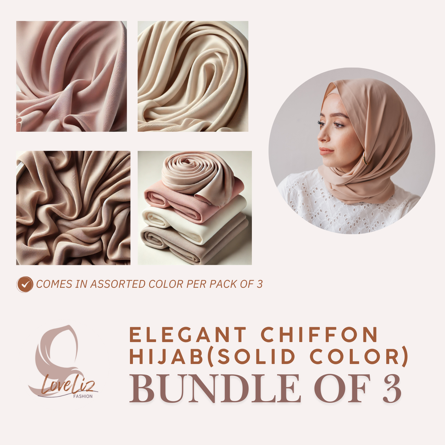 Loveliz Fashion Hijab Bundle Collection – Premium Chiffon Hijabs in 3pcs and 6pcs Packs