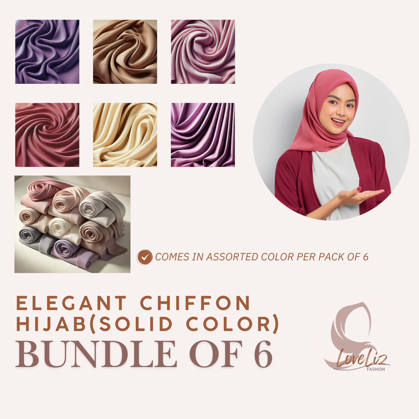 Loveliz Fashion Hijab Bundle Collection – Premium Chiffon Hijabs in 3pcs and 6pcs Packs