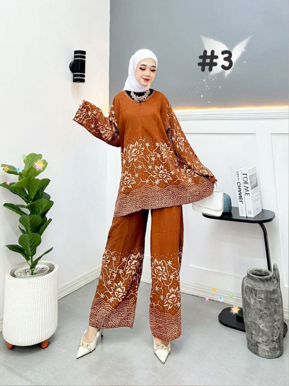 Stylish Muslimah in Bricks Batik Pants Suits model 3 (#ANT) – Modern Modesty with Elegant Batik Detailing