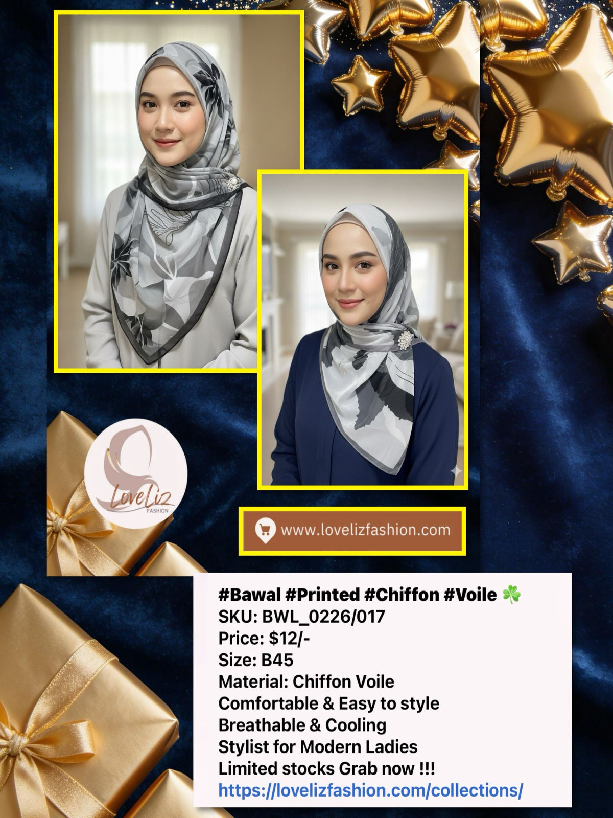 Chiffon Voile Bawal with Printed Design (BWL_0226/017)