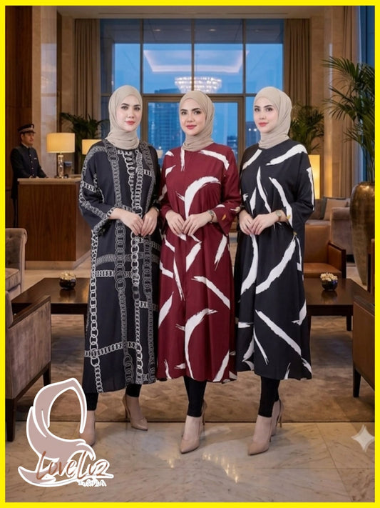 Modern Printed Round Neck Dress (BLS_0726/007 & 009) (#KA)