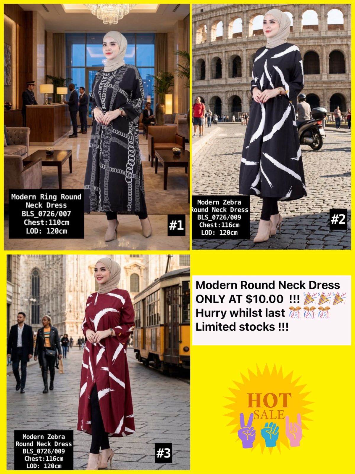 Modern Printed Round Neck Dress (BLS_0726/007 & 009) (#KA)