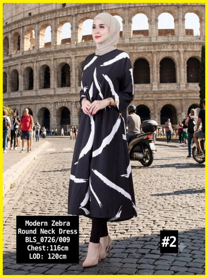 Modern Printed Round Neck Dress (BLS_0726/007 & 009) (#KA)