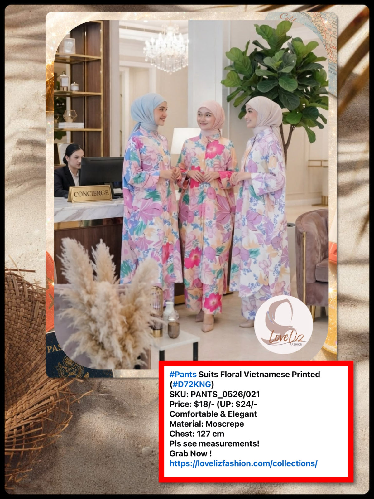 Pants Suits Floral Vietnamese Printed (PANTS_0526/021) (#D72KNG)
