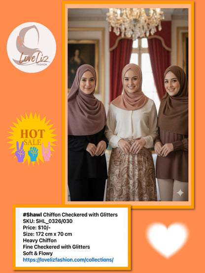 Shawl Chiffon Checked with Glitters (SHL_0326/030)