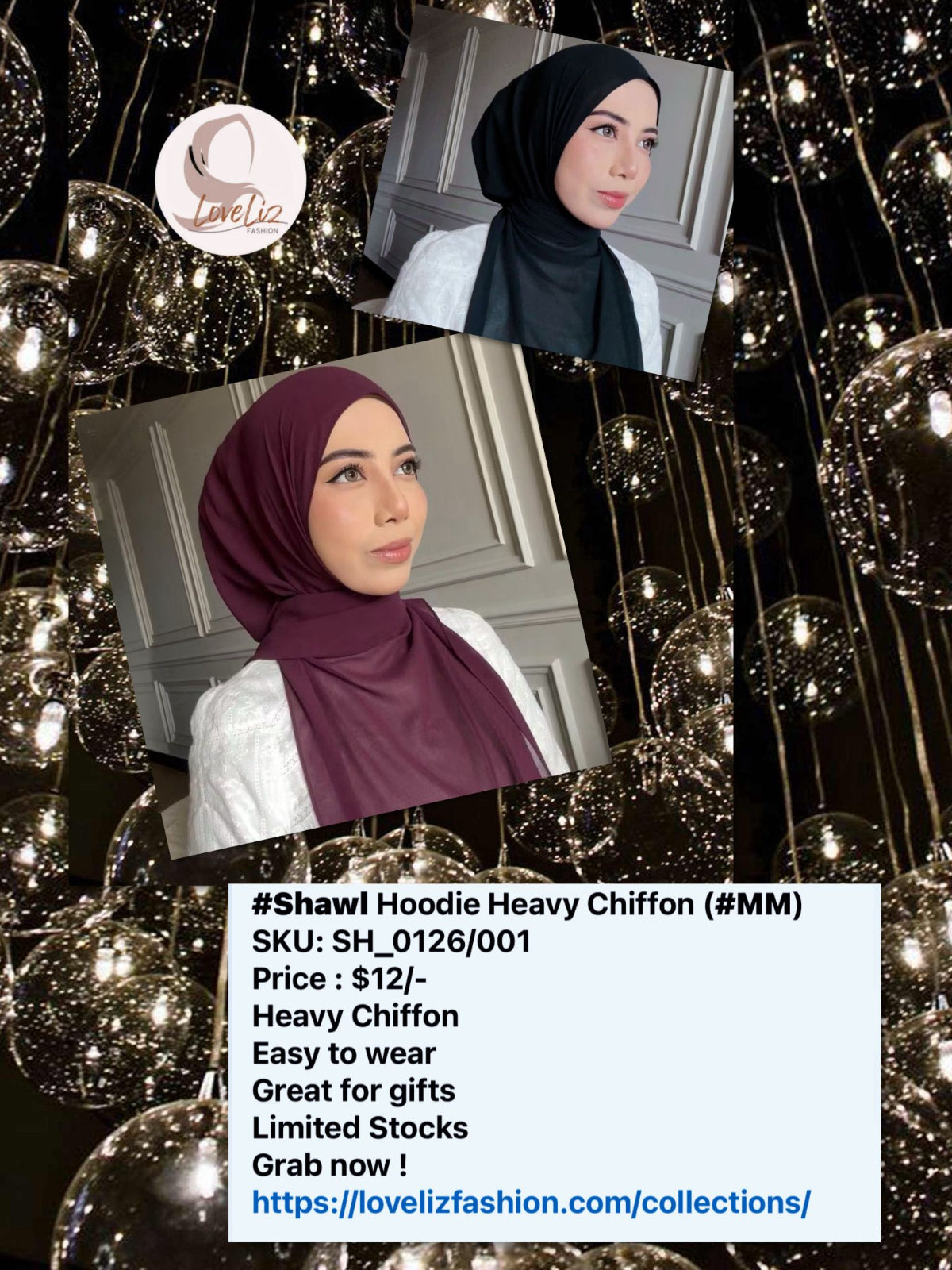 Shawl Hoodie Heavy Chiffon (SHL_0126/001) (#MM)