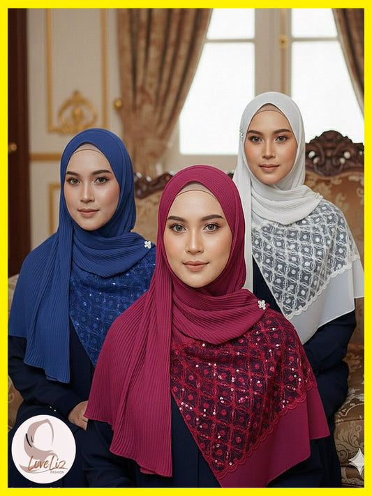 Shawl Chiffon Pleated Lace (SHL_0326/037)