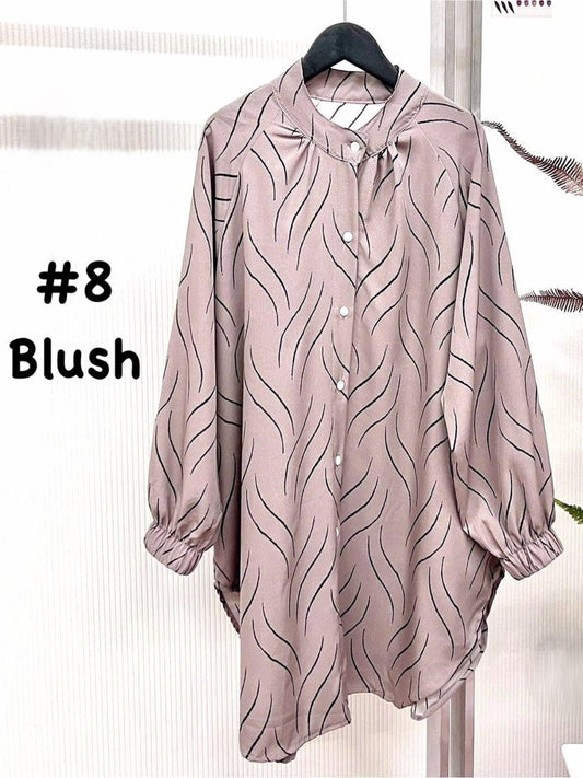 Top Blouse Casual Flowy Tunic with Abstract Wave Patterns Blush model 8 (#J50KNG) - Muslimah Woman's Fashion Wardrobe