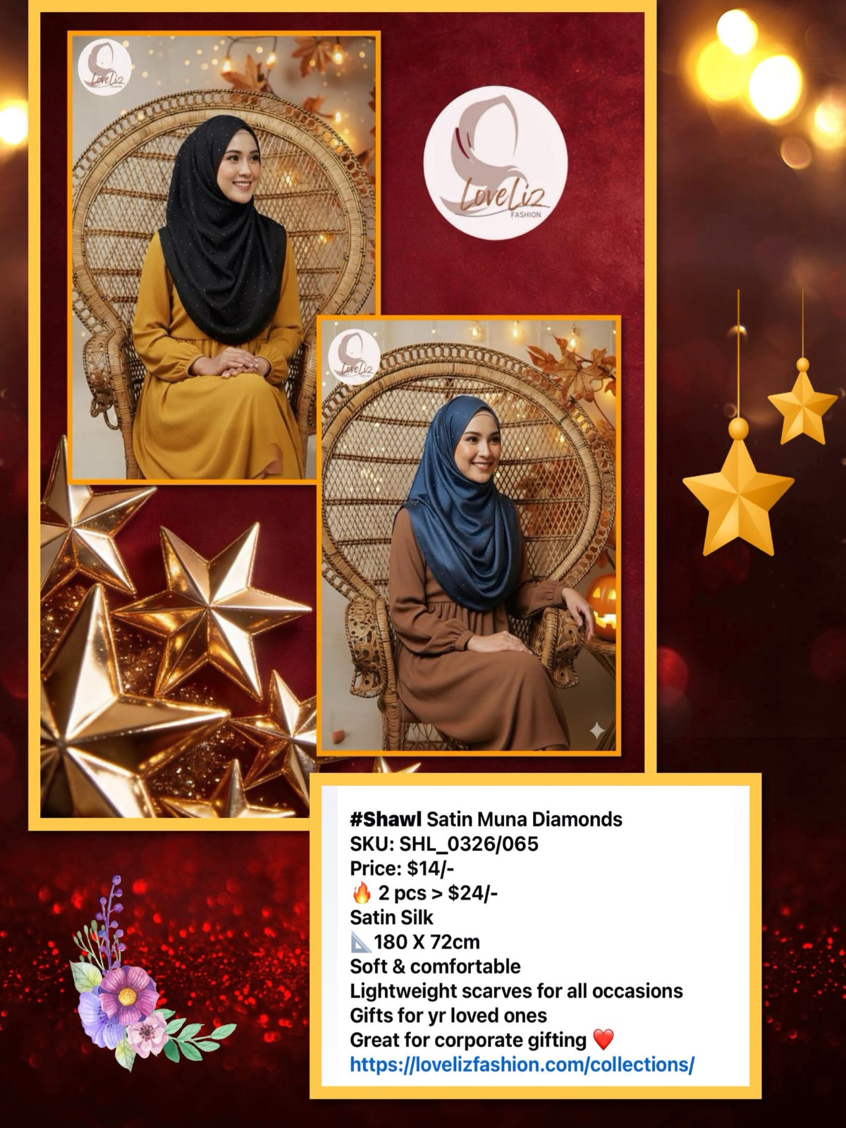 Shawl Satin Muna Diamonds (SHL_0326/065) (#ZSKN7) (🔥 2 pcs for $24/-🔥)