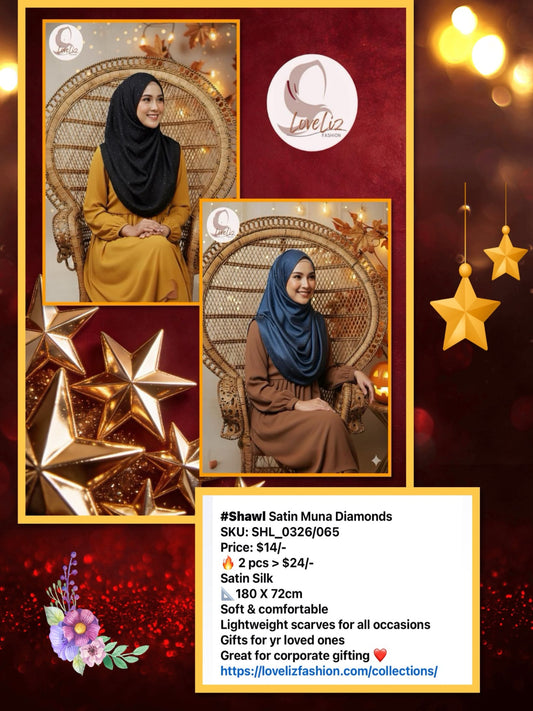 Shawl Satin Muna Diamonds (SHL_0326/065) (#ZSKN7) (🔥 2 pcs for $24/-🔥)