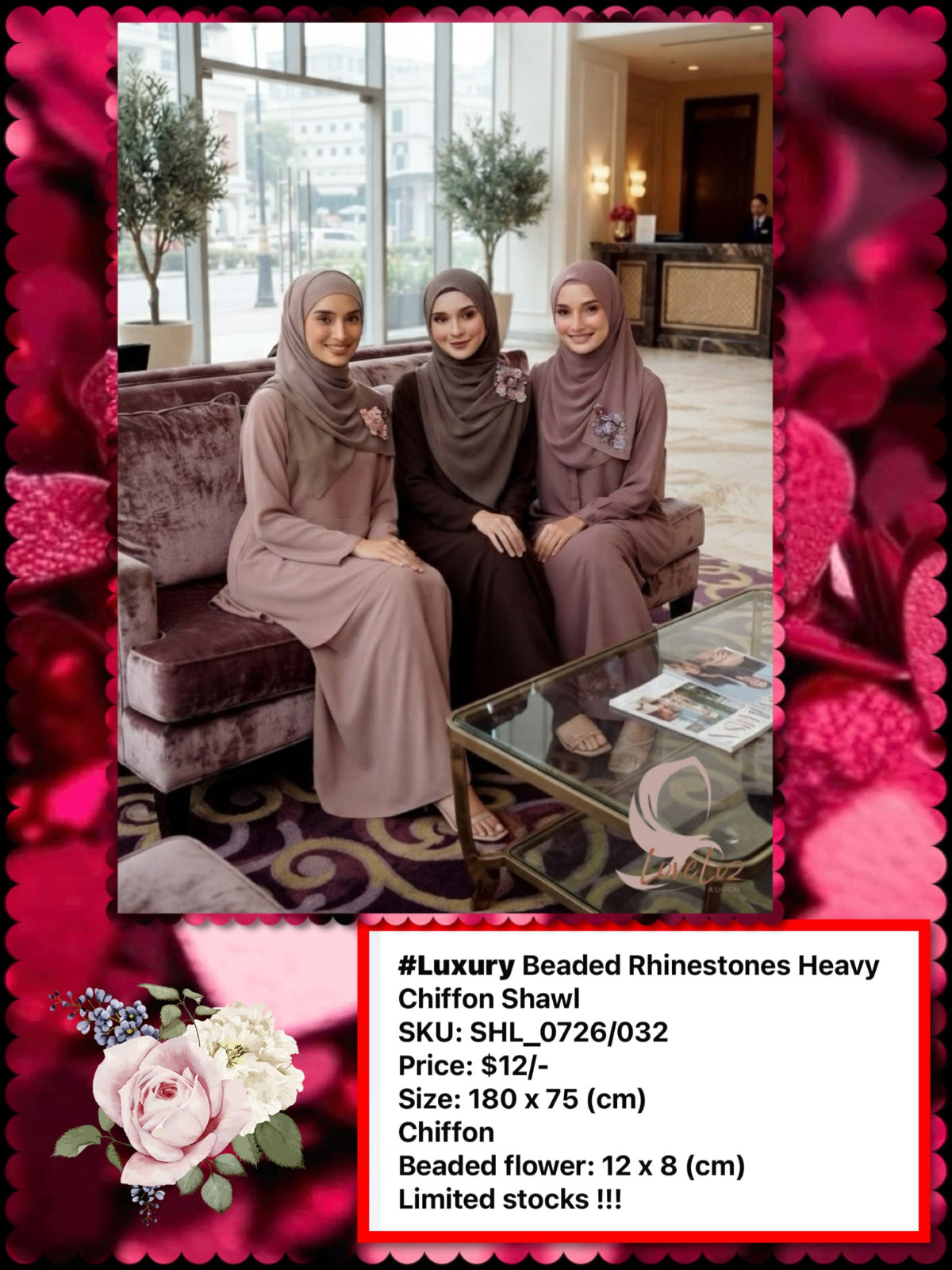 Luxury Beaded Rhinestones Heavy Chiffon Shawl (SHL_0726/032)