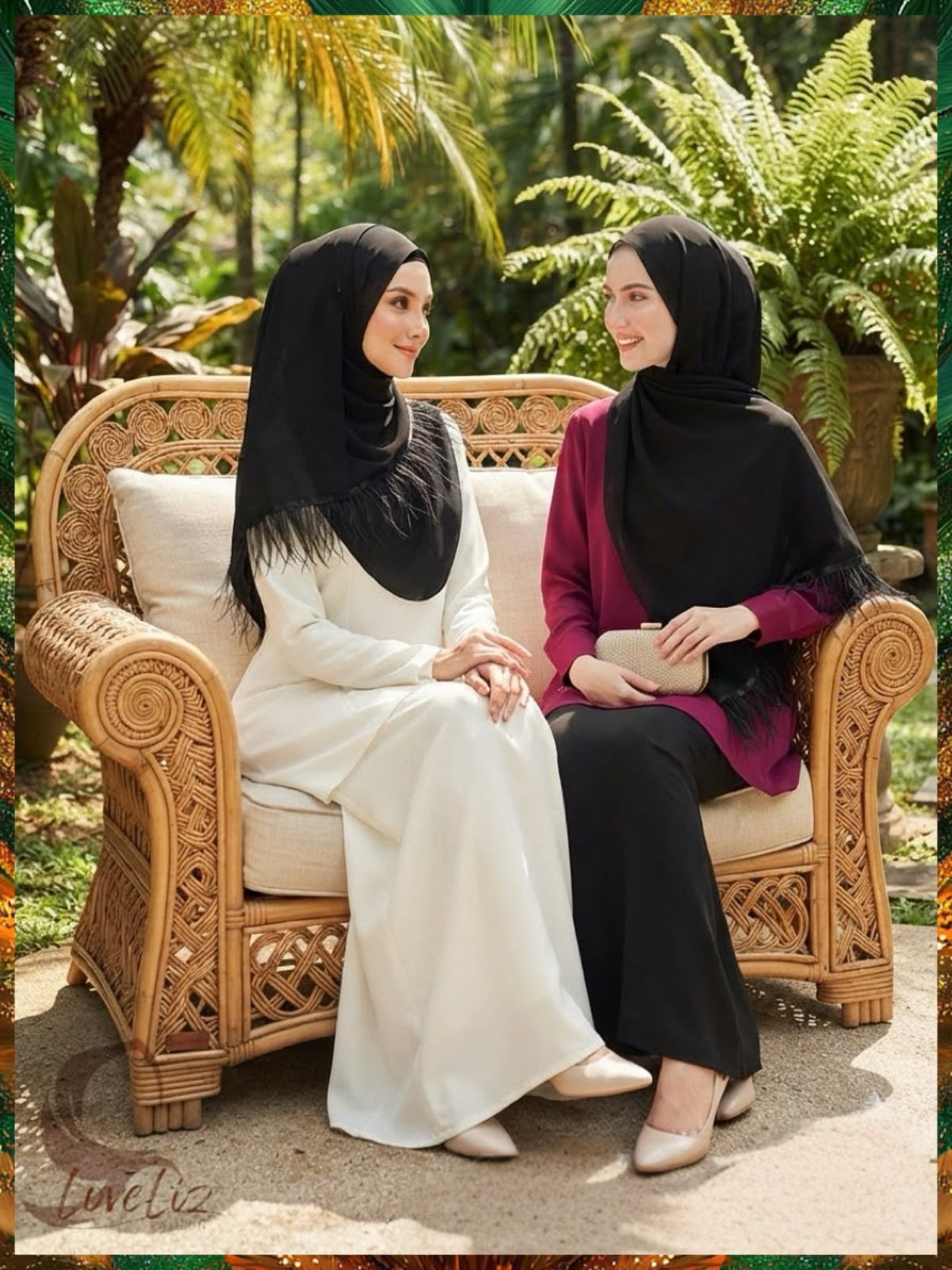 Eleganza Feather Chiffon Shawl (ESHWL_0726/010) (#Black Only)