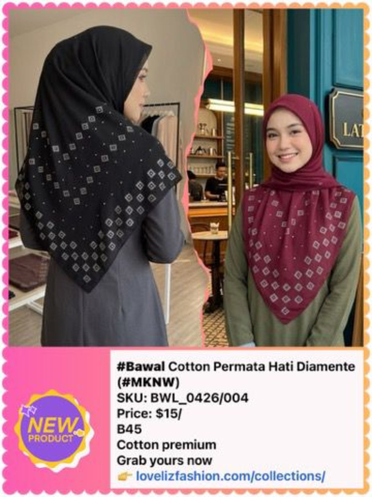 Bawal Cotton Batu Permata Hati Diamante (BWL_0426/004) (#MKNW)