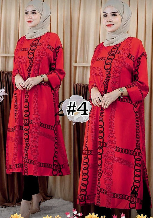 Modern Ring Printed Round Neck Dress Red model 4