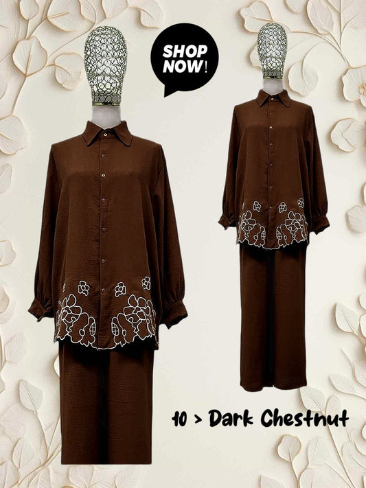 Top Blouse with Lower Embroidery (#P612.KNG) in Dark Chestnut Model 10