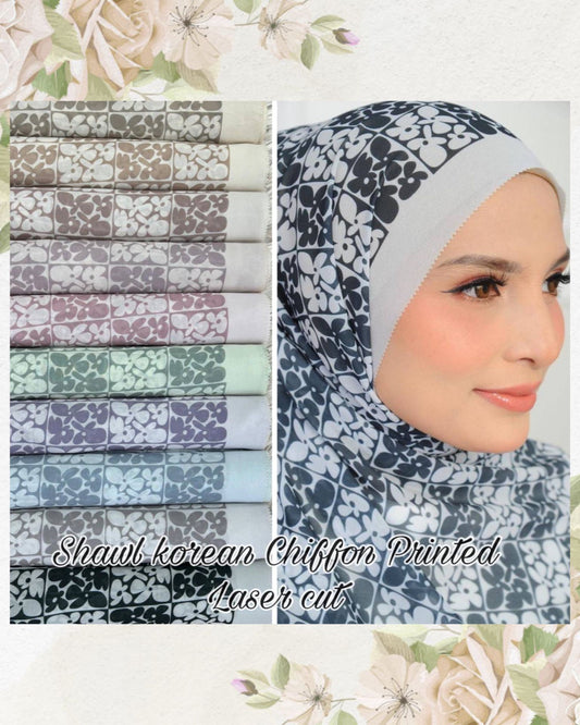 Shawl Korean Chiffon Pleated Laser Cut - A Fusion of Tradition and Trend (SHWL- 1058)