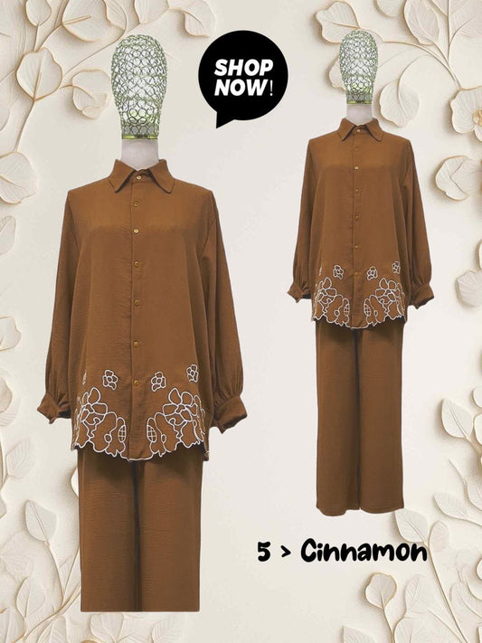 Top Blouse with Lower Embroidery (#P612.KNG) in Cinnamon Model 5