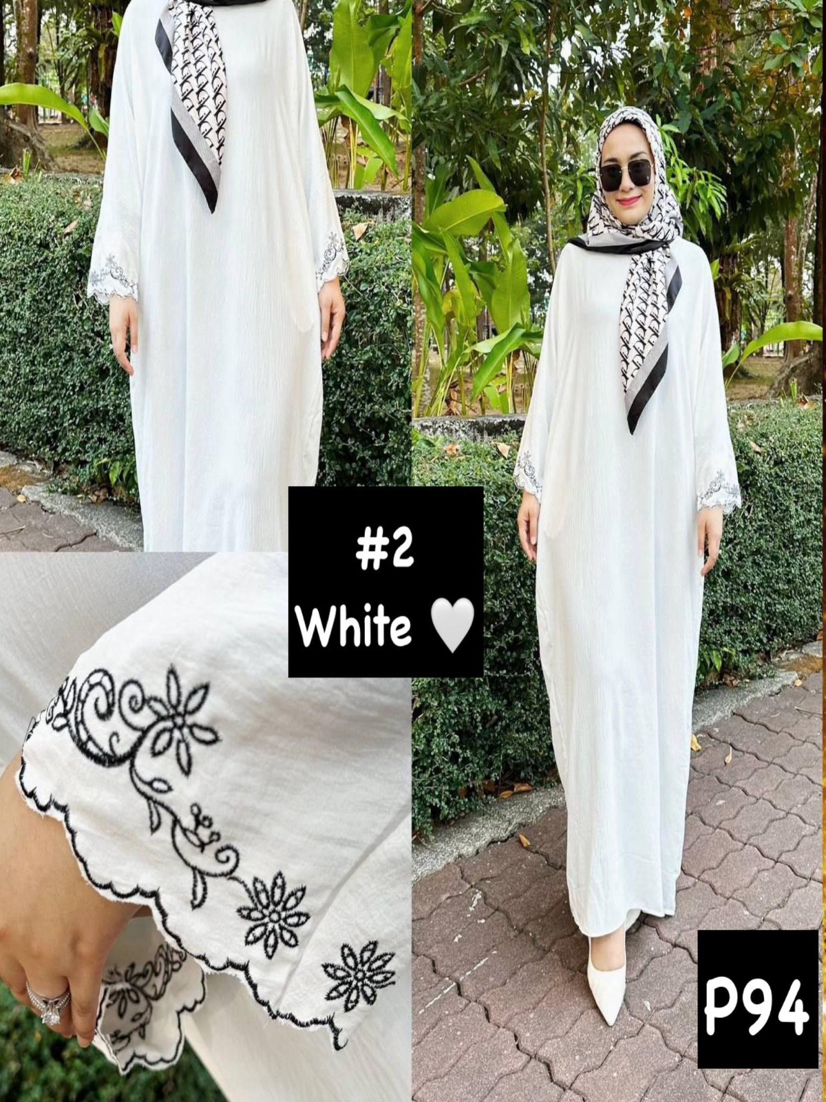 Long Dress White Hand Embroidery model 2 (#P94KNG) - Essentials in Woman's Wardrobe